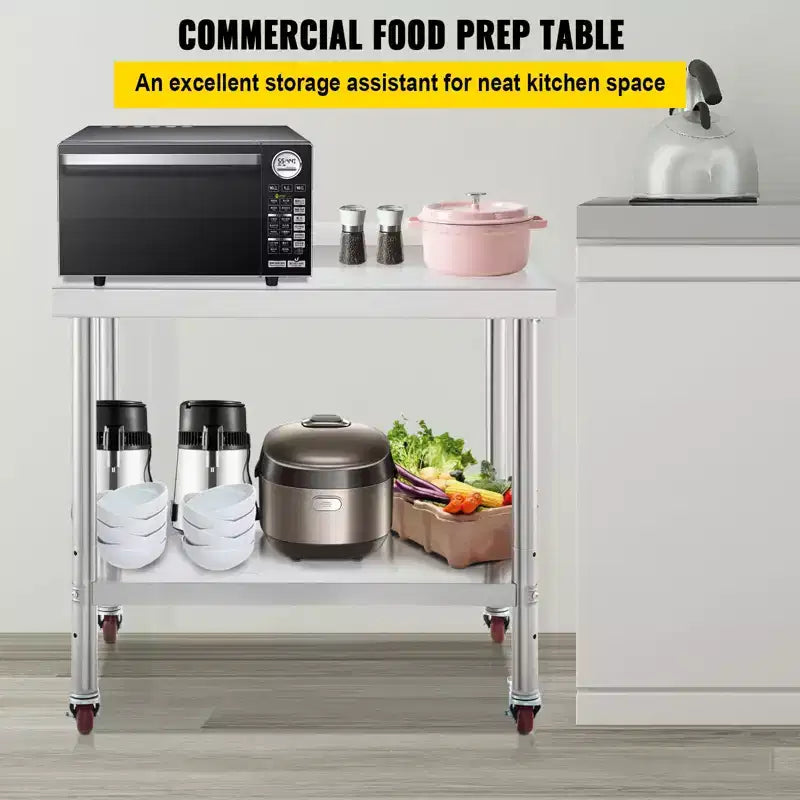 VEVOR Stainless Steel Prep Table, 30 x 24 x 35 Inch, 440lbs Load Capacity Heavy Duty Metal Worktable, Silver