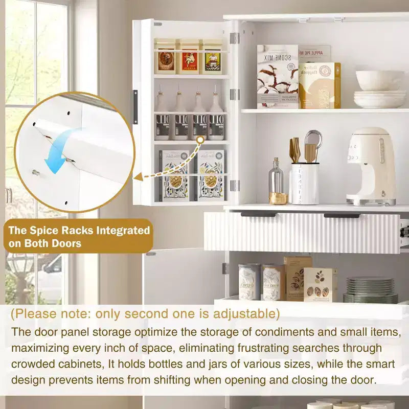 Okak Modern Fluted Kitchen Pantry Cabinet with 3 Keyboard Drawers, Freestanding Cupboard Buffet Storage Cabinet for Dining Room