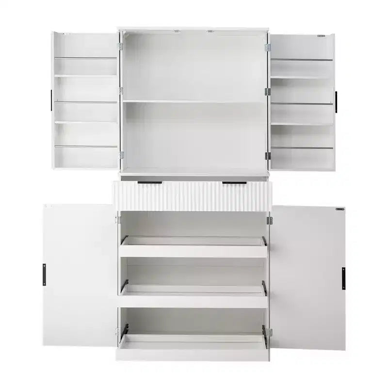 Okak Modern Fluted Kitchen Pantry Cabinet with 3 Keyboard Drawers, Freestanding Cupboard Buffet Storage Cabinet for Dining Room