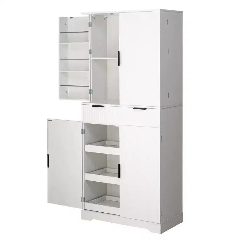 Okak Modern Fluted Kitchen Pantry Cabinet with 3 Keyboard Drawers, Freestanding Cupboard Buffet Storage Cabinet for Dining Room