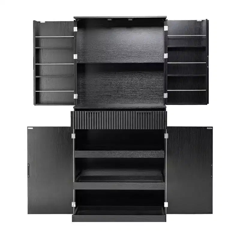Okak Modern Fluted Kitchen Pantry Cabinet with 3 Keyboard Drawers, Freestanding Cupboard Buffet Storage Cabinet for Dining Room