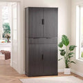 Okak Modern Fluted Kitchen Pantry Cabinet with 3 Keyboard Drawers, Freestanding Cupboard Buffet Storage Cabinet for Dining Room
