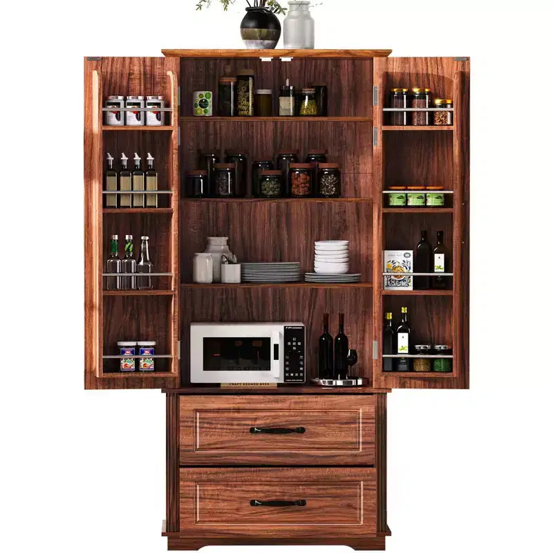 Okak 71 Embossed Texture Kitchen Pantry Sideboard Cabinet with Pull Out Storage, Freestanding Cupboard Buffet Cabinet for Kitchen Dining Room