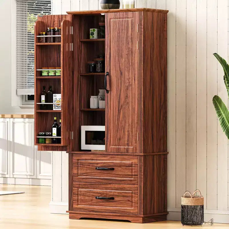Okak 71 Embossed Texture Kitchen Pantry Sideboard Cabinet with Pull Out Storage, Freestanding Cupboard Buffet Cabinet for Kitchen Dining Room