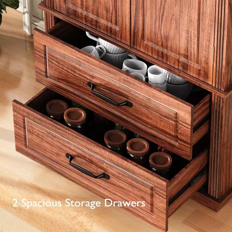 Okak 71 Embossed Texture Kitchen Pantry Sideboard Cabinet with Pull Out Storage, Freestanding Cupboard Buffet Cabinet for Kitchen Dining Room