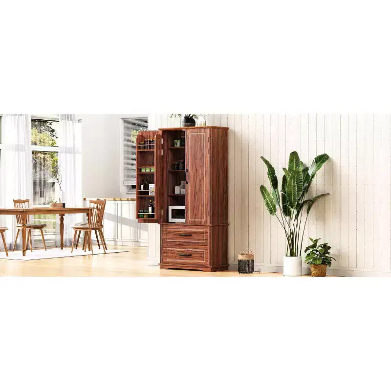 Okak 71 Embossed Texture Kitchen Pantry Sideboard Cabinet with Pull Out Storage, Freestanding Cupboard Buffet Cabinet for Kitchen Dining Room