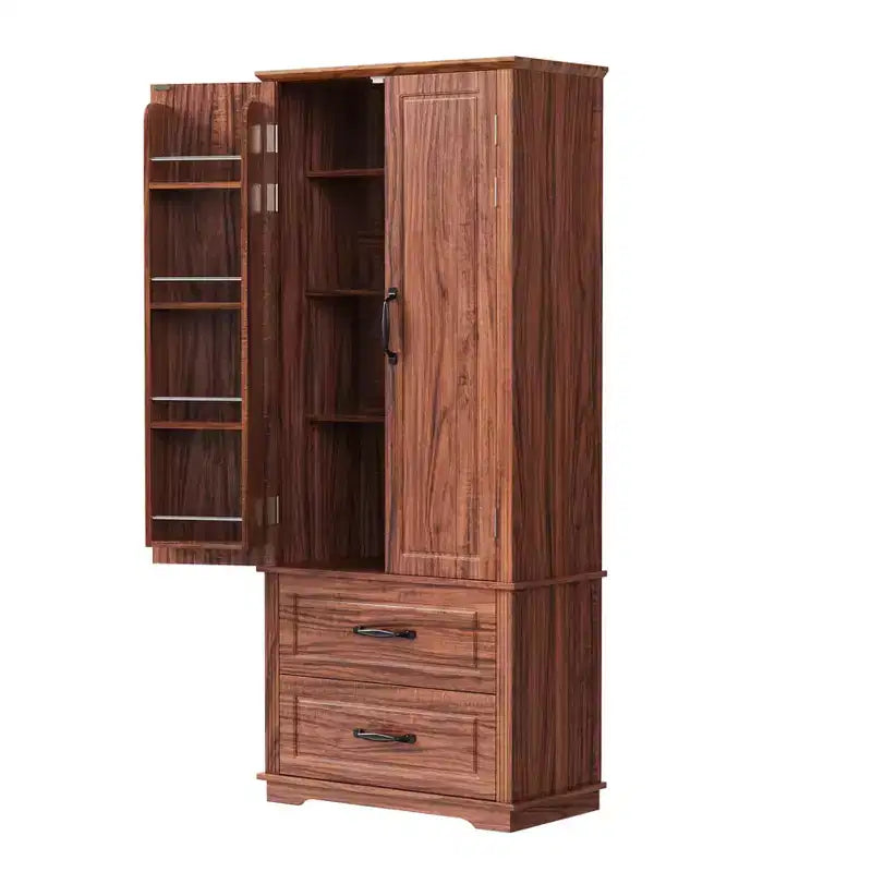 Okak 71 Embossed Texture Kitchen Pantry Sideboard Cabinet with Pull Out Storage, Freestanding Cupboard Buffet Cabinet for Kitchen Dining Room