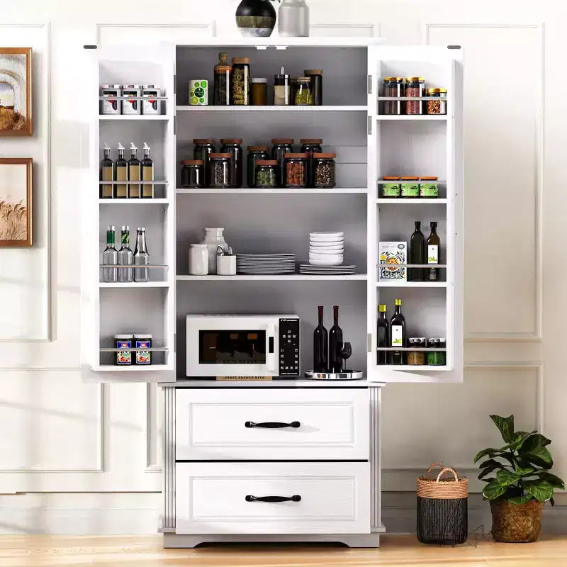 Okak 71 Embossed Texture Kitchen Pantry Sideboard Cabinet with Pull Out Storage, Freestanding Cupboard Buffet Cabinet for Kitchen Dining Room