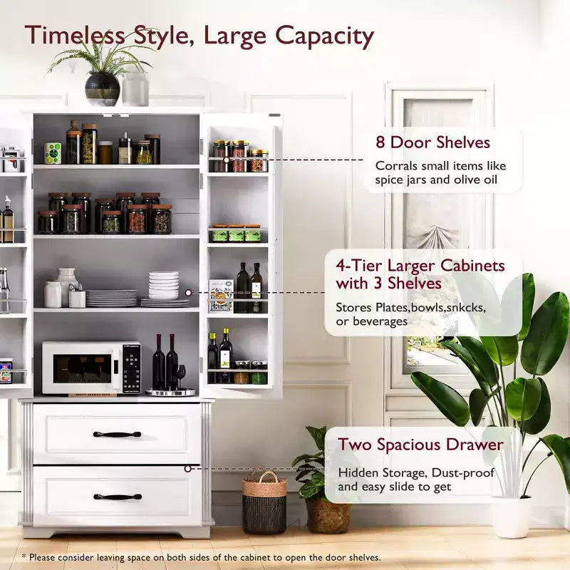 Okak 71 Embossed Texture Kitchen Pantry Sideboard Cabinet with Pull Out Storage, Freestanding Cupboard Buffet Cabinet for Kitchen Dining Room