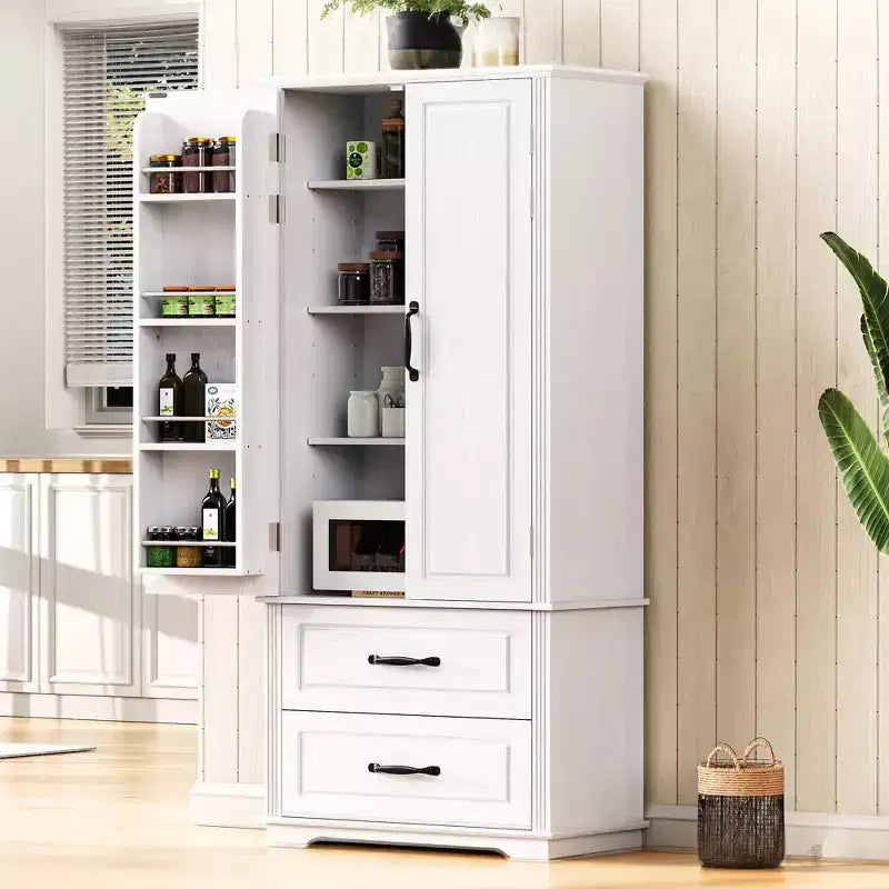 Okak 71 Embossed Texture Kitchen Pantry Sideboard Cabinet with Pull Out Storage, Freestanding Cupboard Buffet Cabinet for Kitchen Dining Room