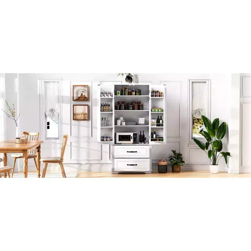 Okak 71 Embossed Texture Kitchen Pantry Sideboard Cabinet with Pull Out Storage, Freestanding Cupboard Buffet Cabinet for Kitchen Dining Room