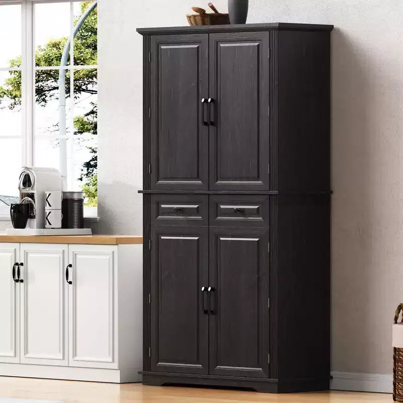 Okak 71 Embossed Texture Kitchen Pantry Sideboard Cabinet with Pull Out Storage, Freestanding Cupboard Buffet Cabinet for Kitchen Dining Room