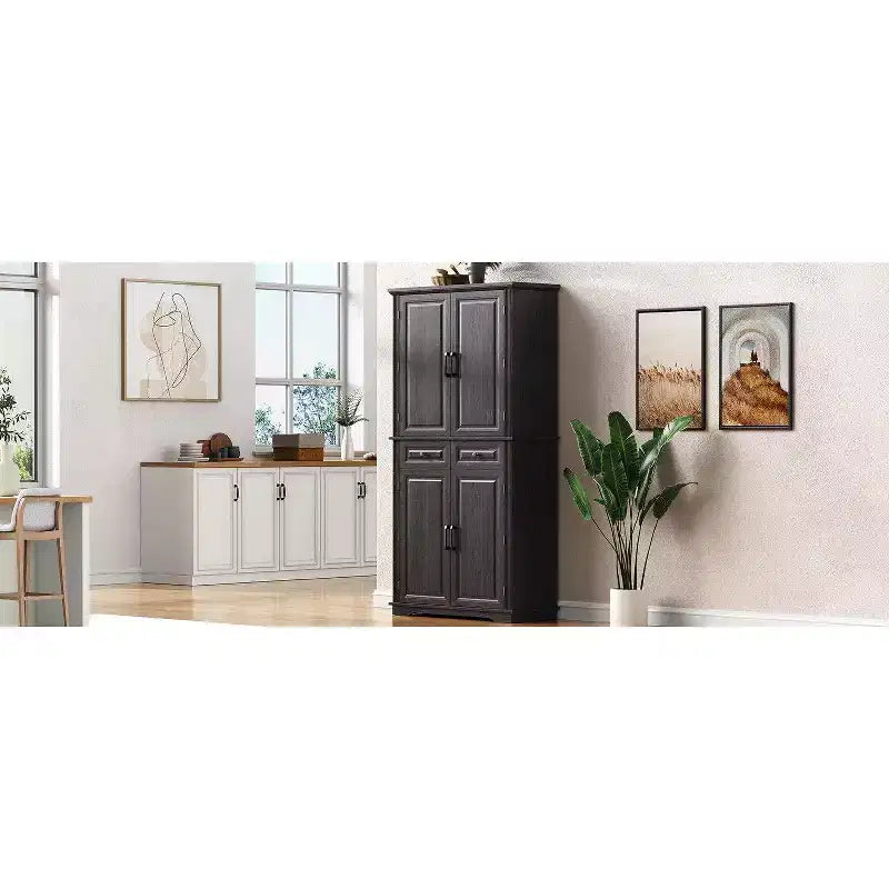 Okak 71 Embossed Texture Kitchen Pantry Sideboard Cabinet with Pull Out Storage, Freestanding Cupboard Buffet Cabinet for Kitchen Dining Room