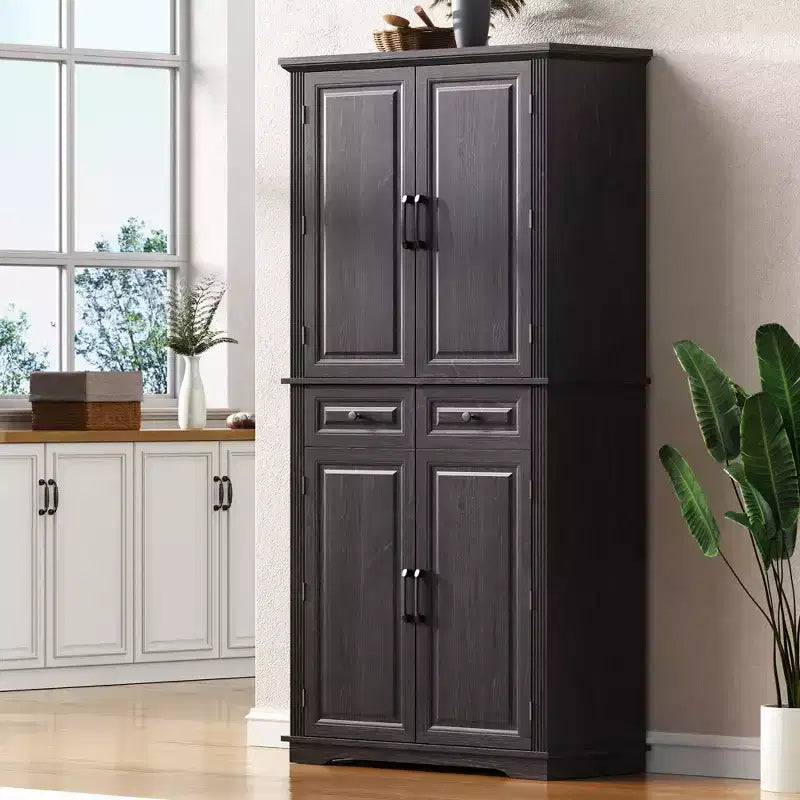 Okak 71 Embossed Texture Kitchen Pantry Sideboard Cabinet with Pull Out Storage, Freestanding Cupboard Buffet Cabinet for Kitchen Dining Room