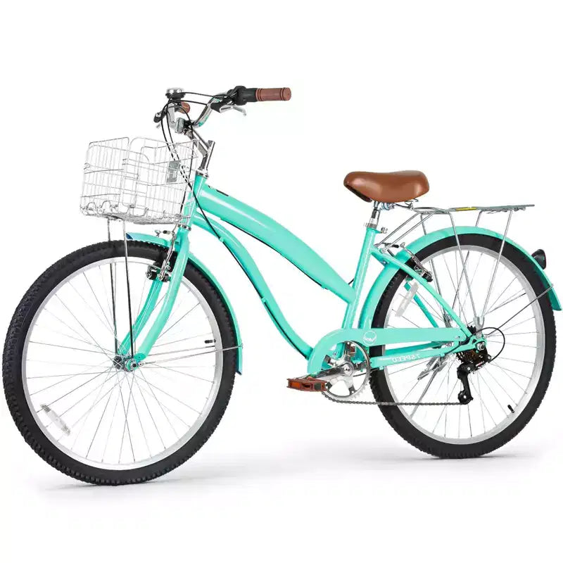 hykolity 26 Commuter Bike Beach Cruiser Bicycle City Bike Cycling 7 Speed for Adult Front Basket Rear Rack Multi Color