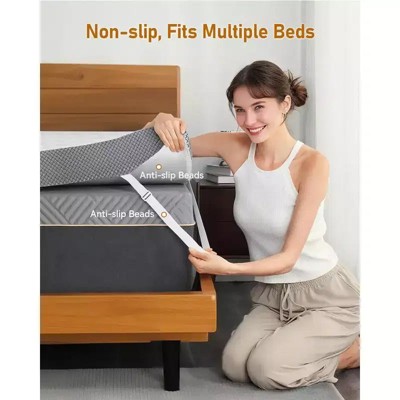 Dyonery 3 Inch Memory Foam - High Density Mattress Pad for Back Pain Relief - Breathable Washable Cover with Anti-Slip Straps
