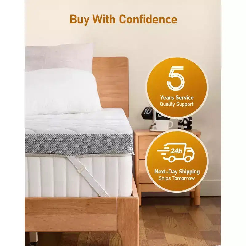 Dyonery 3 Inch Memory Foam - High Density Mattress Pad for Back Pain Relief - Breathable Washable Cover with Anti-Slip Straps
