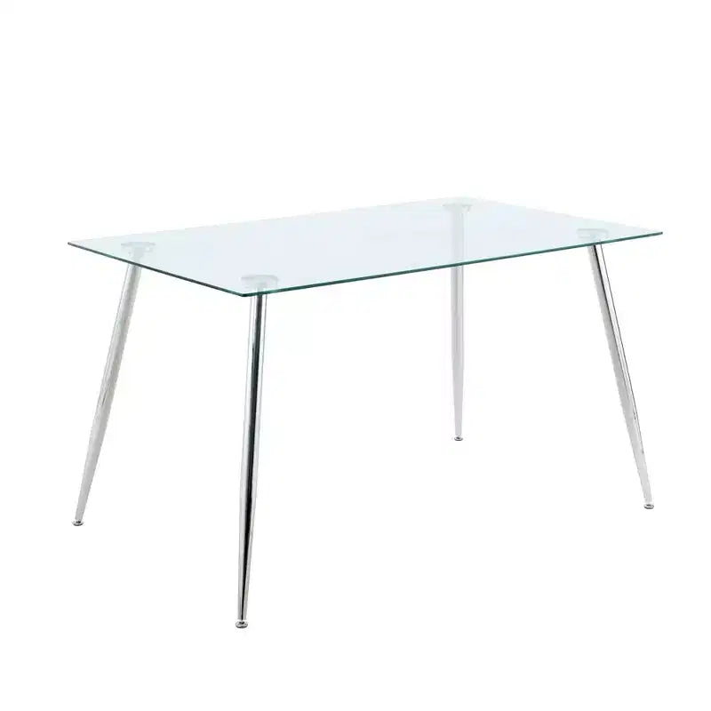 Okak Rectangle Dining Table with Tempered Glass and Metal Legs Modern Dining Table for Dining Room