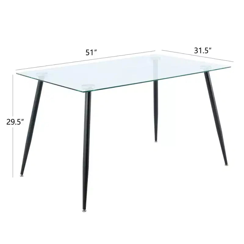Okak Rectangle Dining Table with Tempered Glass and Metal Legs Modern Dining Table for Dining Room