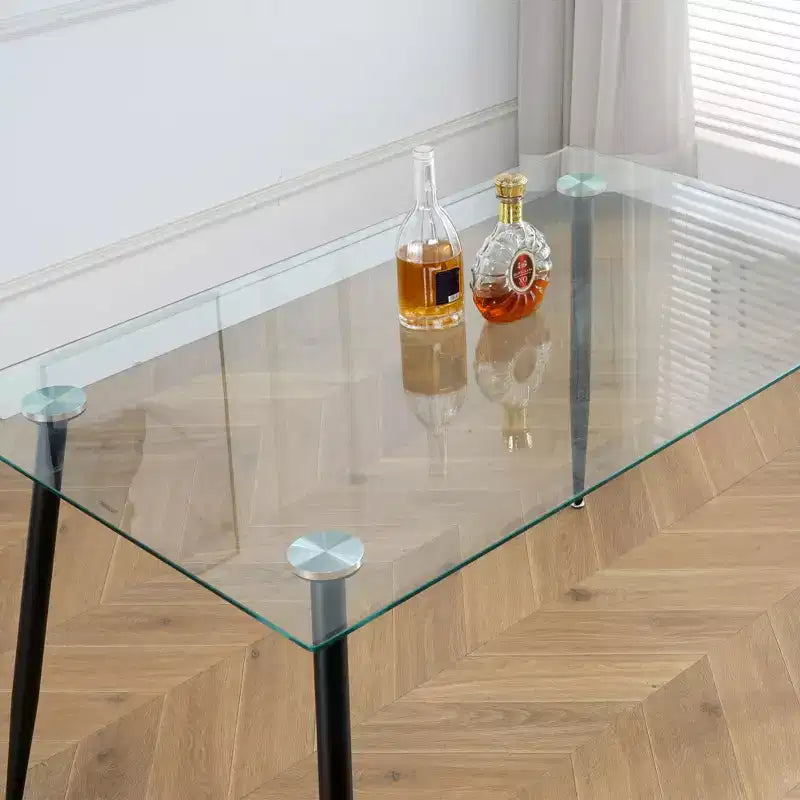 Okak Rectangle Dining Table with Tempered Glass and Metal Legs Modern Dining Table for Dining Room