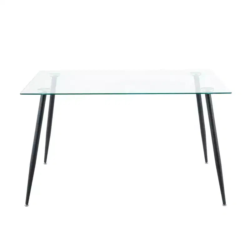 Okak Rectangle Dining Table with Tempered Glass and Metal Legs Modern Dining Table for Dining Room