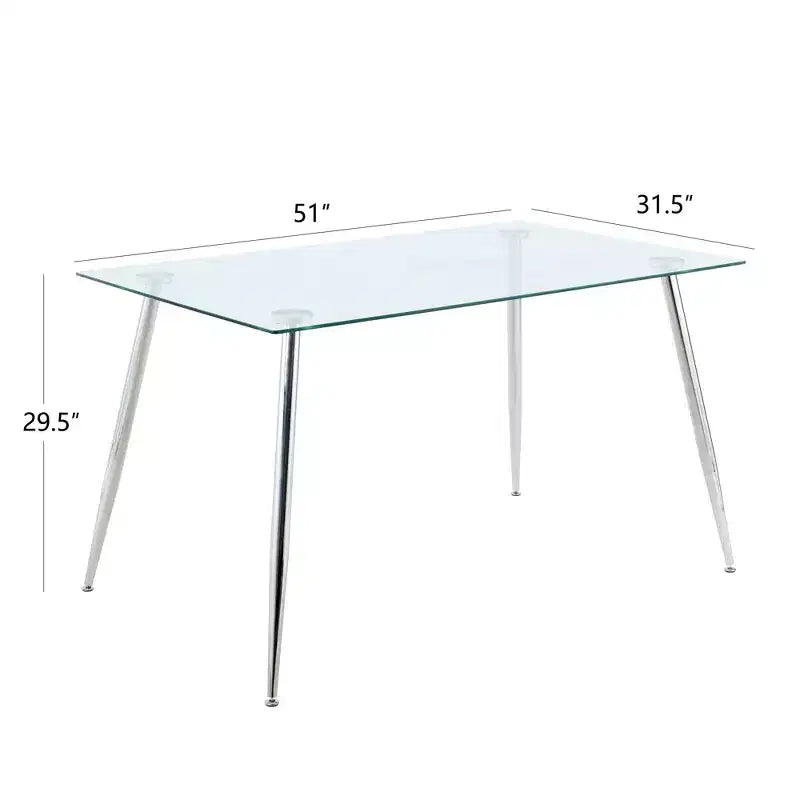 Okak Rectangle Dining Table with Tempered Glass and Metal Legs Modern Dining Table for Dining Room