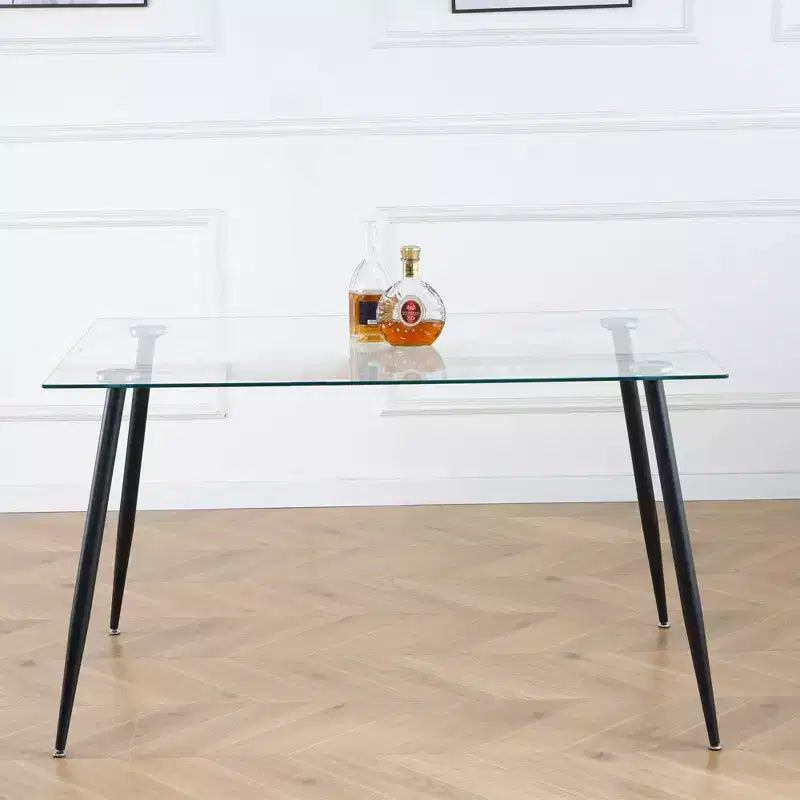Okak Rectangle Dining Table with Tempered Glass and Metal Legs Modern Dining Table for Dining Room
