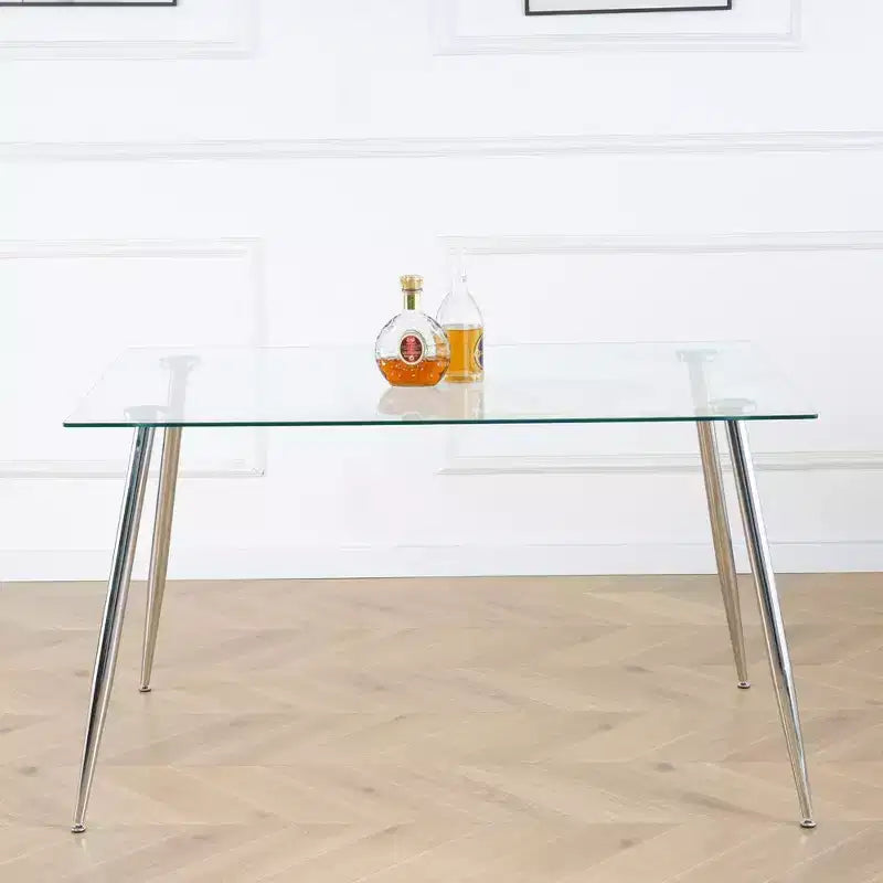 Okak Rectangle Dining Table with Tempered Glass and Metal Legs Modern Dining Table for Dining Room