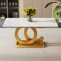 Okak Morden Dining Table Dining Room Table with Unique Base Design and Imitation Marble Top for 4 for Kitchen, Gold