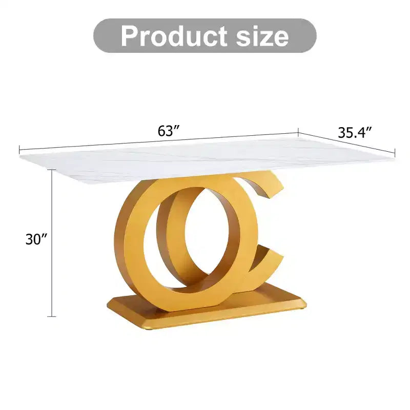 Okak Morden Dining Table Dining Room Table with Unique Base Design and Imitation Marble Top for 4 for Kitchen, Gold