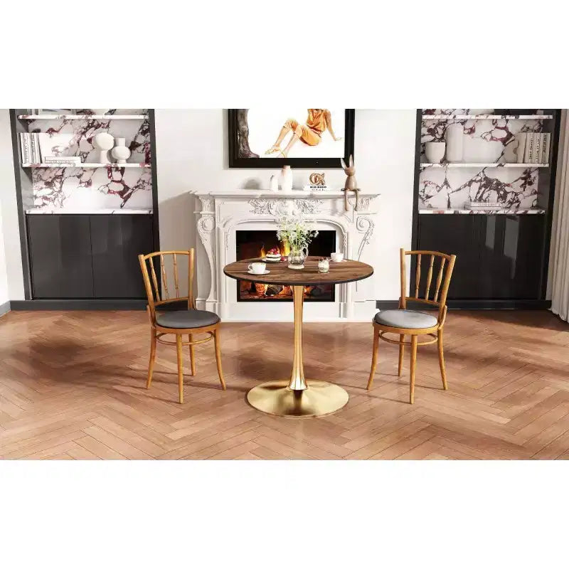 Okak 31.5 Round Dining Table Dining Room Table with Metal Tulip Base for Dining Room, Gold