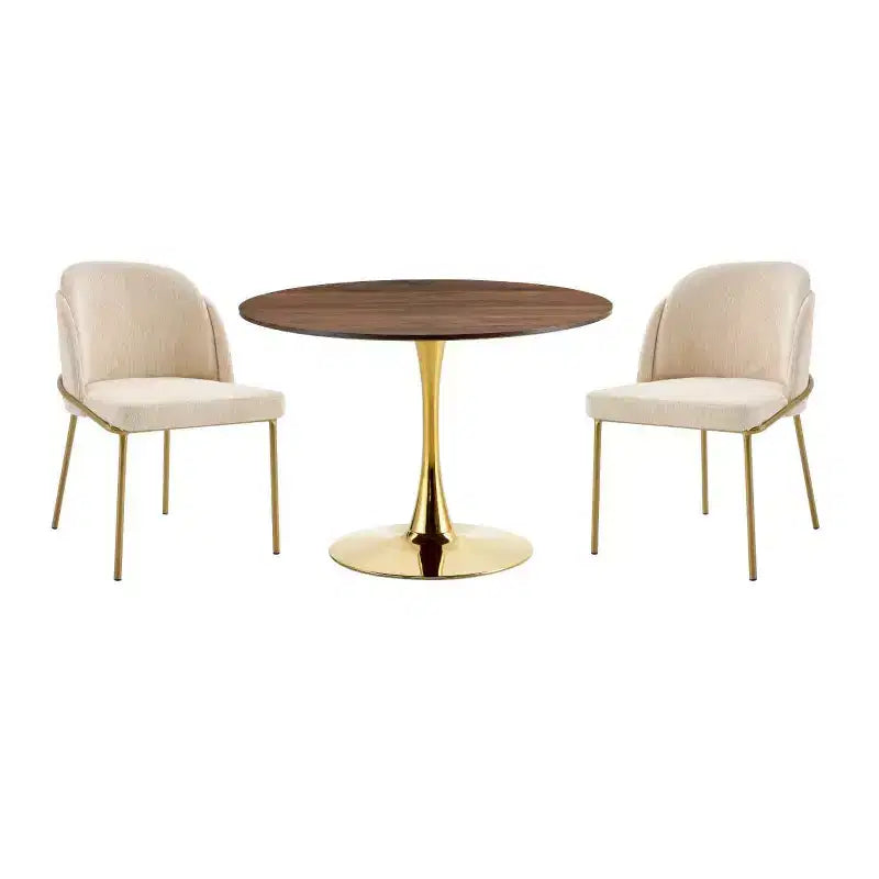 Okak 31.5 Round Dining Table Dining Room Table with Metal Tulip Base for Dining Room, Gold