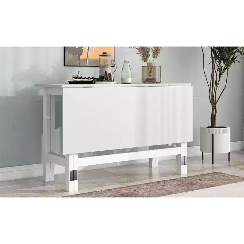 Okak Farmhouse Rectangle Extendable Dining Table with 18 Inch Drop Leaf Kitchen Table for 4,Space-Saving,White