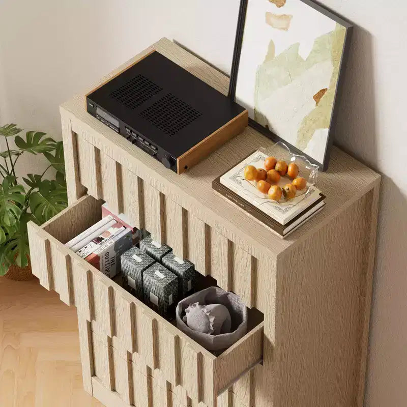 GustoWave Fluted Dresser for Bedroom with 5 Drawers,Chest of Drawers,Wooden Dresser TV Stand, Wood Clothes Closet Organizer with Deep Storage