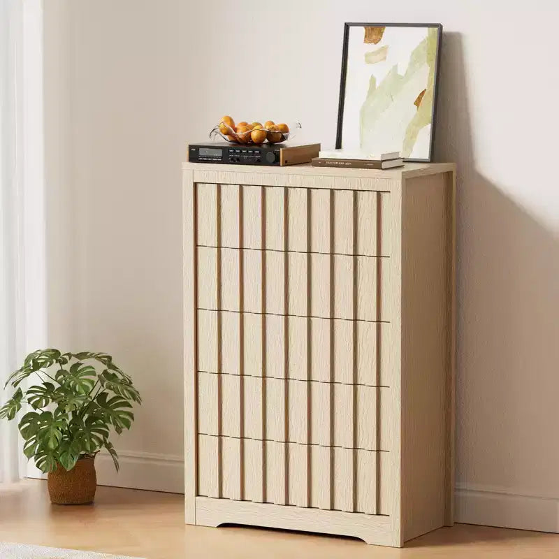 GustoWave Fluted Dresser for Bedroom with 5 Drawers,Chest of Drawers,Wooden Dresser TV Stand, Wood Clothes Closet Organizer with Deep Storage
