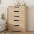 GustoWave 5 Drawer Dresser for Bedroom, Natural Chest of Drawers with Embedded Handles, Wooden Dresser Organizer for Living Room, Hallway and Entryway