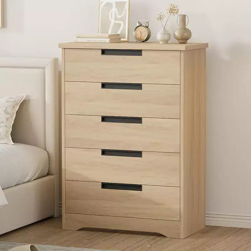 GustoWave 5 Drawer Dresser for Bedroom, Natural Chest of Drawers with Embedded Handles, Wooden Dresser Organizer for Living Room, Hallway and Entryway