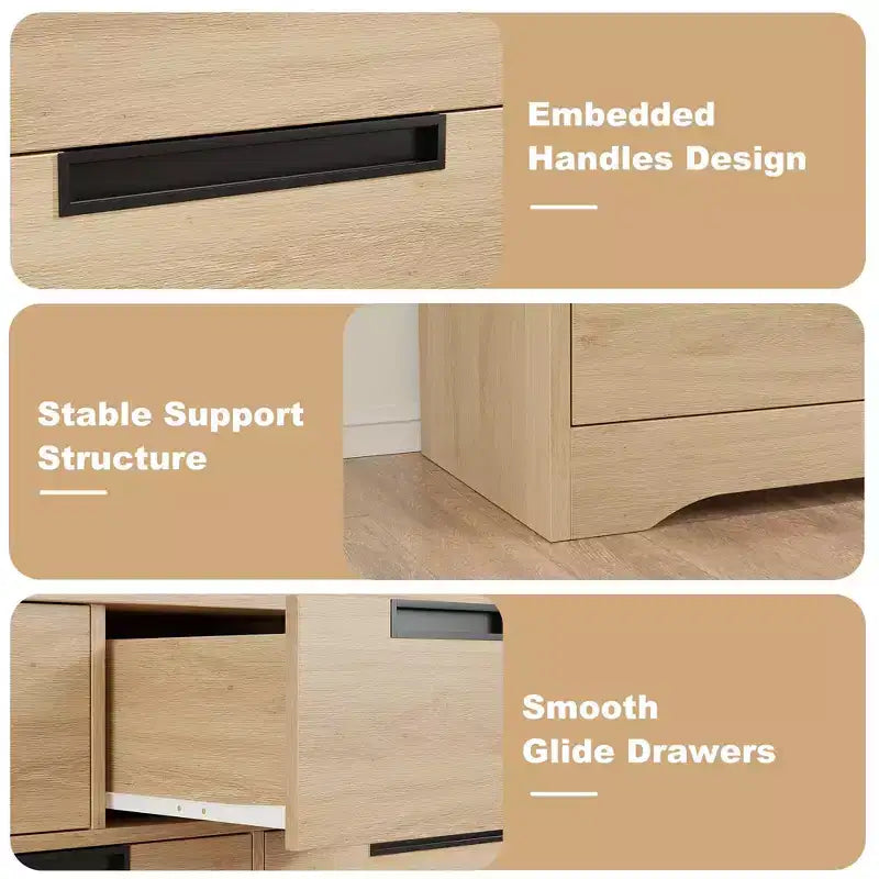 GustoWave 5 Drawer Dresser for Bedroom, Natural Chest of Drawers with Embedded Handles, Wooden Dresser Organizer for Living Room, Hallway and Entryway