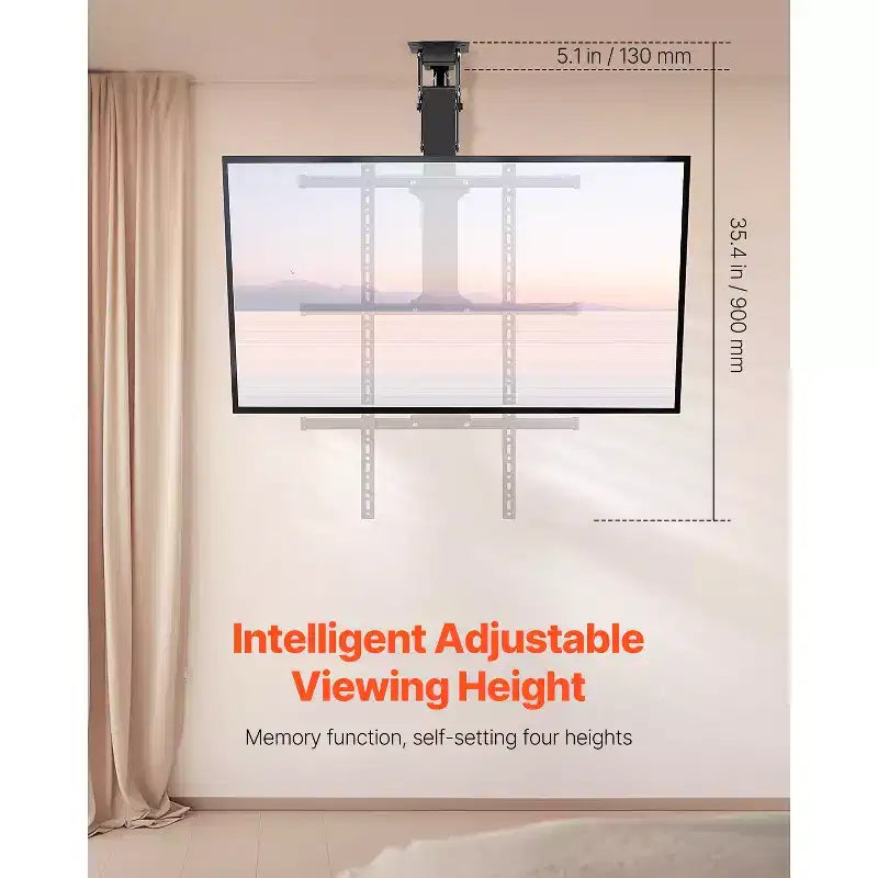 VEVOR Motorized Ceiling TV Mount, TV Wall Mount for 32 to 65 Inch TV, Electric Adjustable Ceiling TV Mount, Motorized Flip Down TV Mount, Black