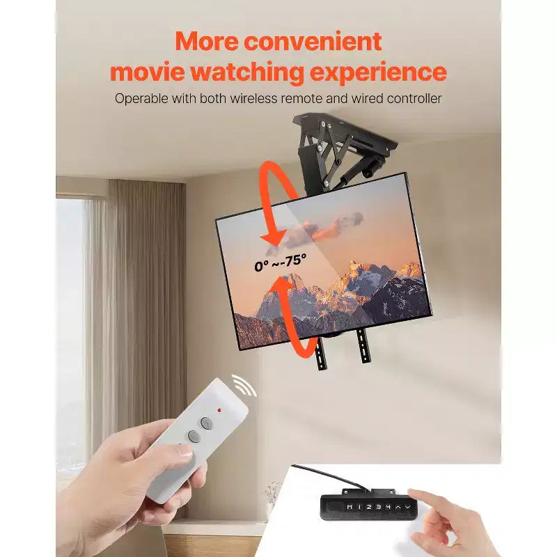VEVOR Motorized Ceiling TV Mount, TV Wall Mount for 32 to 65 Inch TV, Electric Adjustable Ceiling TV Mount, Motorized Flip Down TV Mount, Black