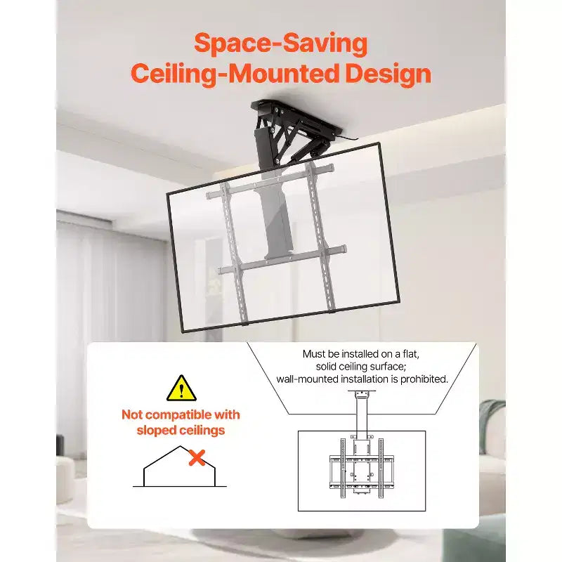 VEVOR Motorized Ceiling TV Mount, TV Wall Mount for 32 to 65 Inch TV, Electric Adjustable Ceiling TV Mount, Motorized Flip Down TV Mount, Black