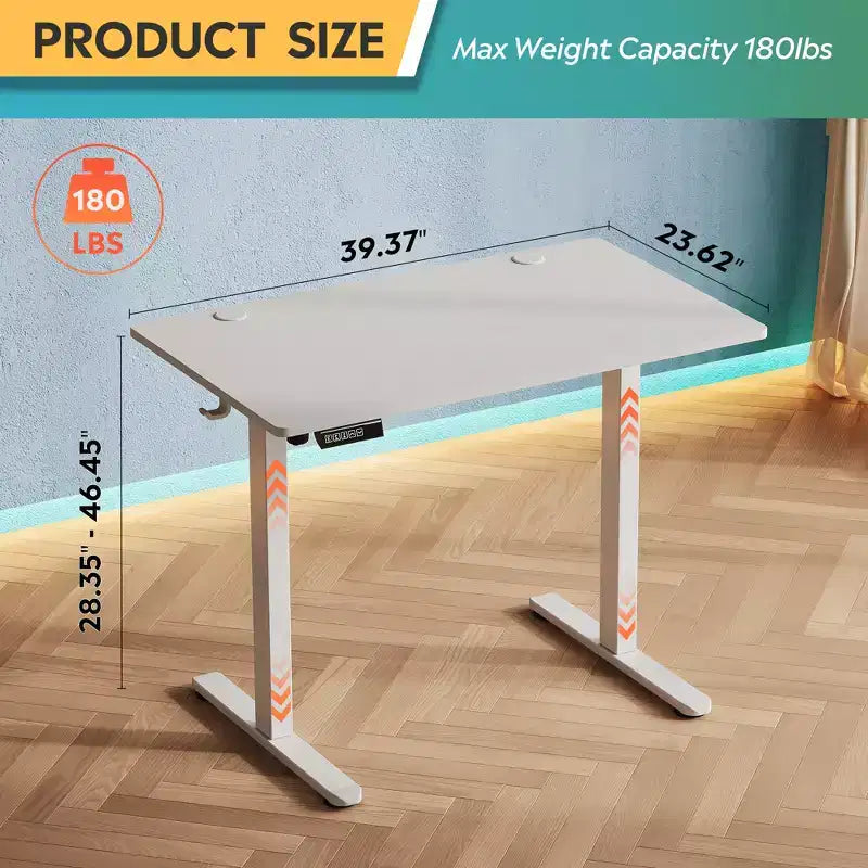 DEXYLLO 40x24 Electric Standing Desk, One-Piece Desktop with 3 Height Memory Settings, Adjustable Computer Desk for Home Office Sit-Stand