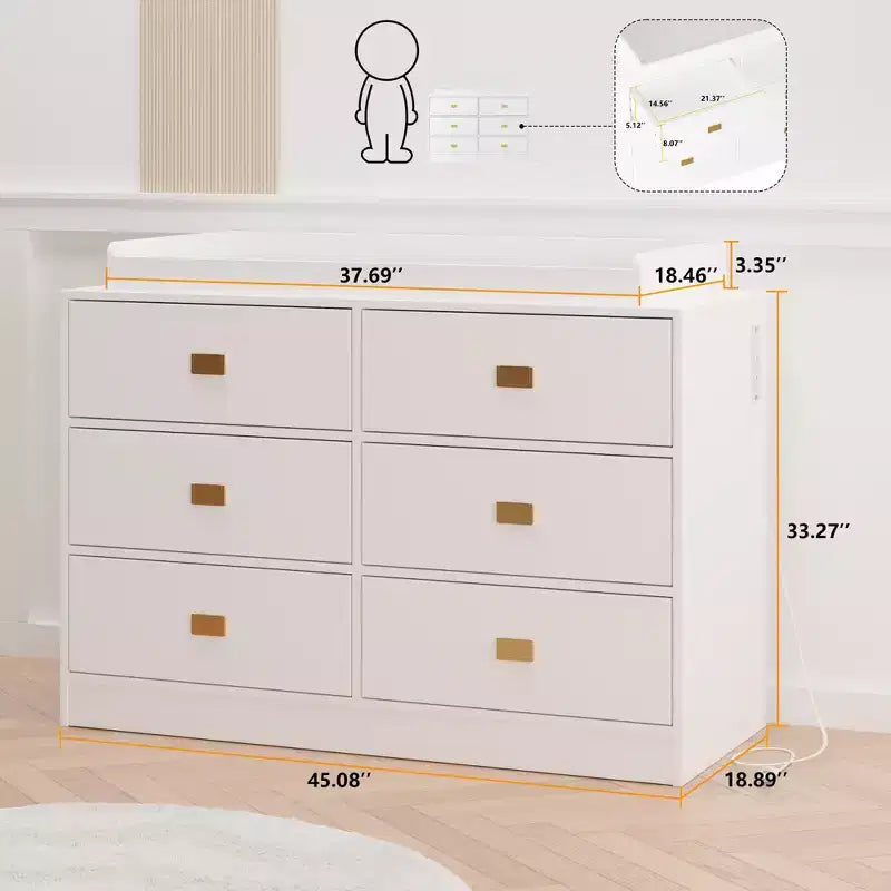 6-Drawer Nursery Dresser with Changing Table - Dresser with Safety Rails & Waterproof Top