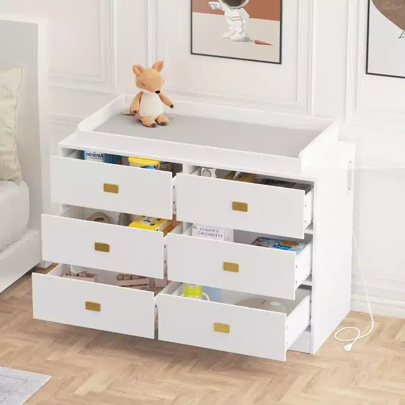 6-Drawer Nursery Dresser with Changing Table - Dresser with Safety Rails & Waterproof Top
