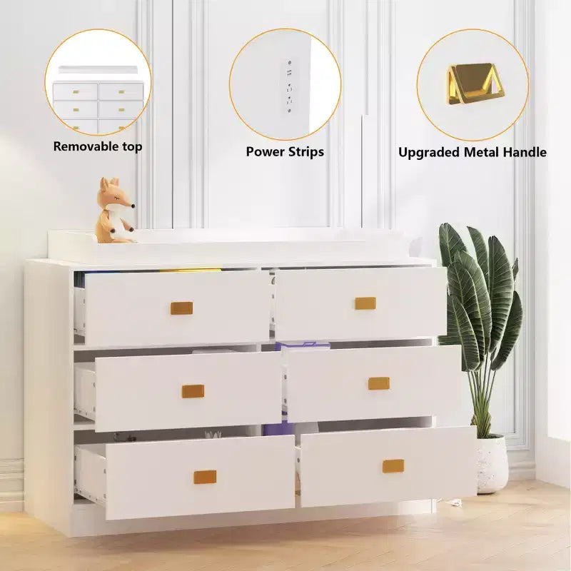 6-Drawer Nursery Dresser with Changing Table - Dresser with Safety Rails & Waterproof Top
