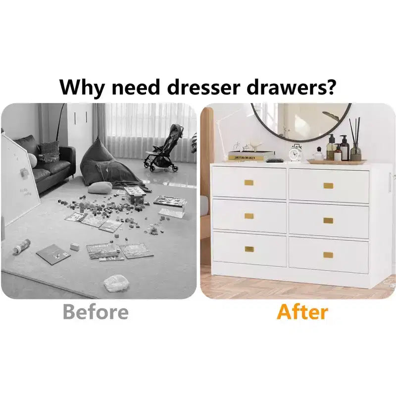 6-Drawer Nursery Dresser with Changing Table - Dresser with Safety Rails & Waterproof Top