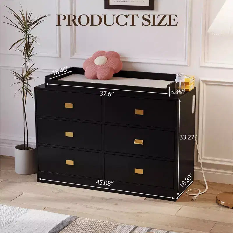 6-Drawer Nursery Dresser with Changing Table - Dresser with Safety Rails & Waterproof Top