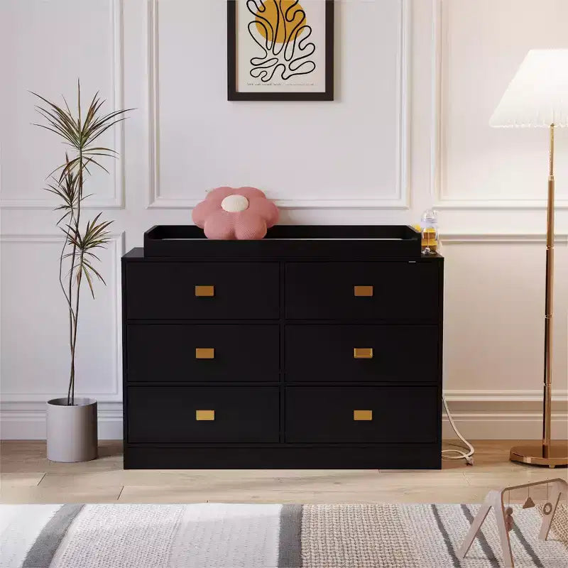 6-Drawer Nursery Dresser with Changing Table - Dresser with Safety Rails & Waterproof Top