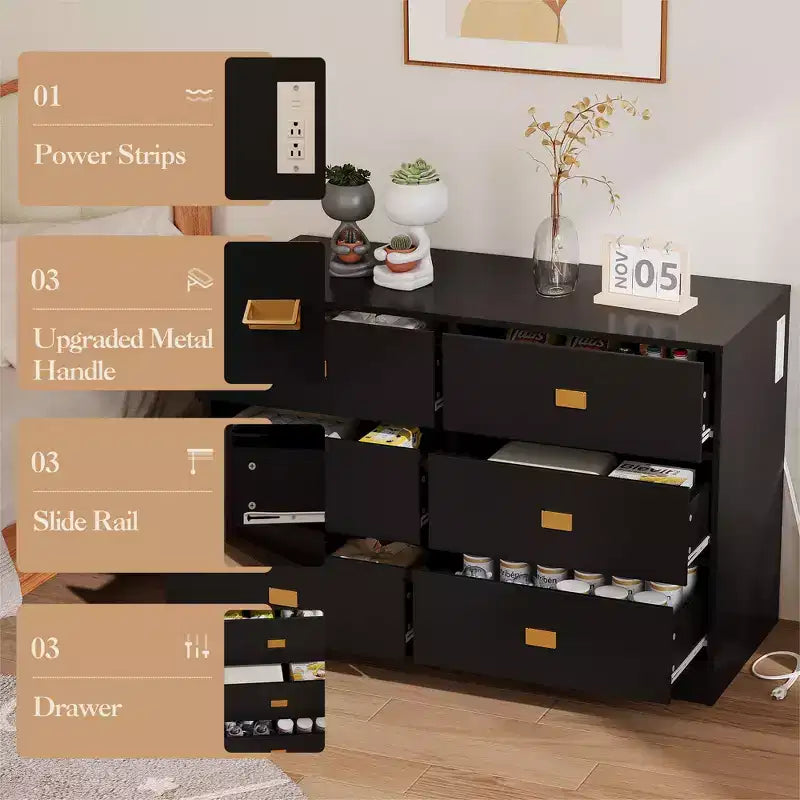 6-Drawer Nursery Dresser with Changing Table - Dresser with Safety Rails & Waterproof Top