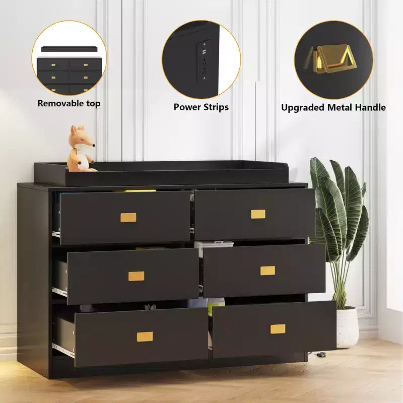 6-Drawer Nursery Dresser with Changing Table - Dresser with Safety Rails & Waterproof Top
